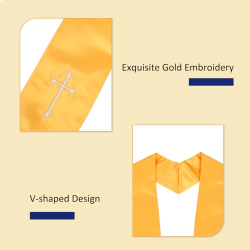 Clergy Stole, Choir Stole with Cross Embroidery 60'' - color: Gold