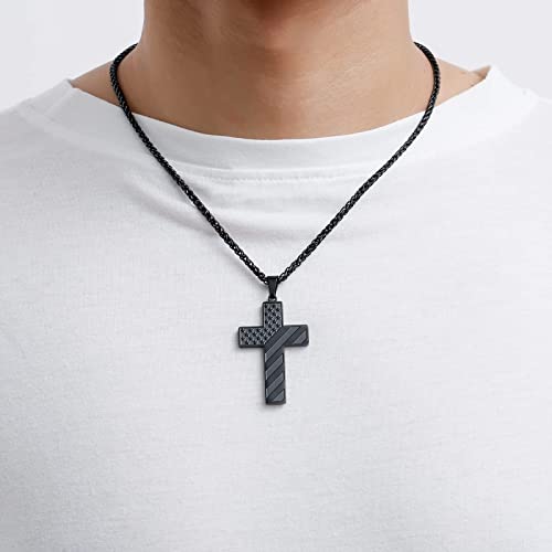 DuoDiner 18+2" Cross Necklace for Men Boys Christian Confirmation Gifts - color: Black, style: God
