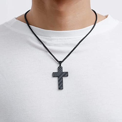 DuoDiner 18+2" Cross Necklace for Men Boys Christian Confirmation Gifts - color: Black, style: God