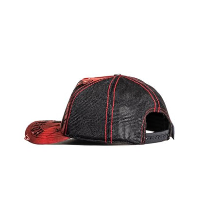 Affliction Men's Baseball Cap, Gothic Style, Embroidered Pattern - color: Dirty Red Potassium Spray (Crows)