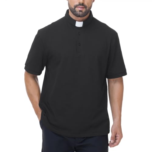 Men's Short Sleeve Clergy Polo Shirt Tab Collar Cotton Blend - color: Gray, size: XX-Large