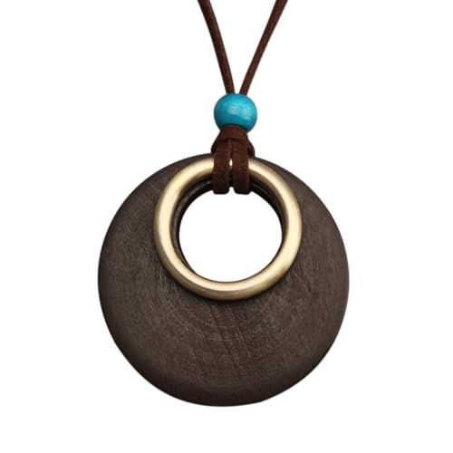 Leather Necklace for Women Long Boho Pendant Hippie Choker Necklace Bohemian Layered Leather Rope Wooden Jewelry Gifts - style: Leather Cord Wooden Pendant