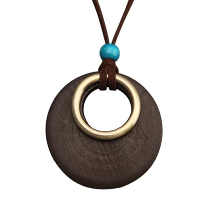 Leather Necklace for Women Long Boho Pendant Hippie Choker Necklace Bohemian Layered Leather Rope Wooden Jewelry Gifts - style: Leather Cord Wooden Pendant