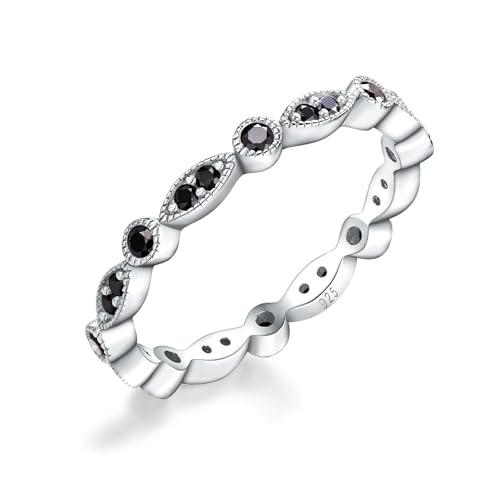 Moissanite Wedding Bands Crisss Cross/Curve/Wishbone Eternity Rings for Her - color: C. Marquise Round - Black Moissanite