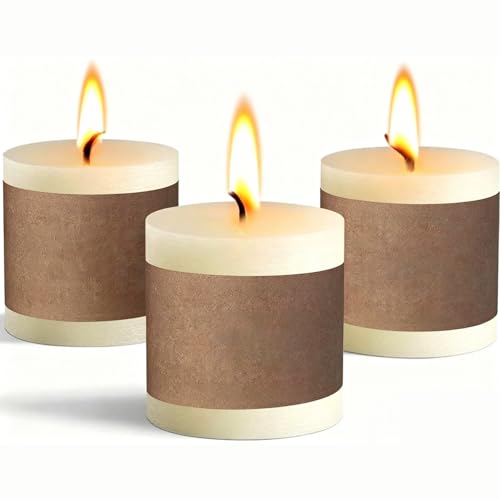 3 Pack Pillar Candles, Unscented Candles for Home, Church, Weddings Dinners and Home Decor, Dripless, Smokeless, and Clean-Burning (Ivory) - color: Ivory