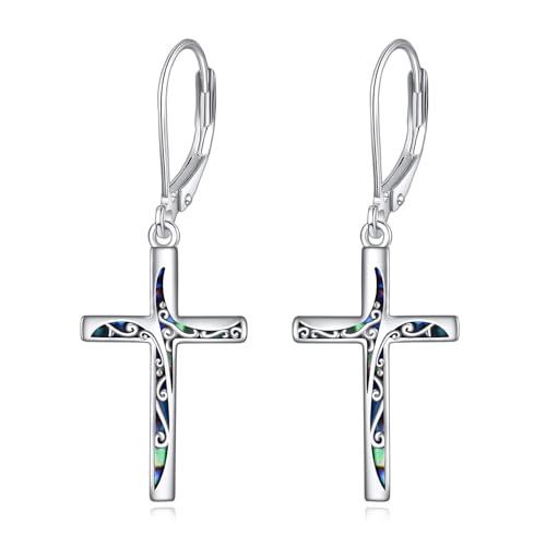 LUHE Sterling Silver Corss/Daisy/Musica Note Dangle Earrings for Women - style: Filigree Cross Earrings