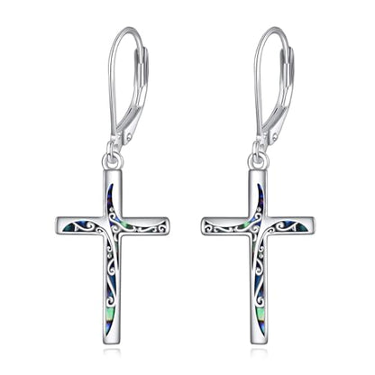 LUHE Sterling Silver Corss/Daisy/Musica Note Dangle Earrings for Women - style: Filigree Cross Earrings