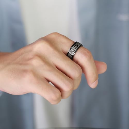Cross Fidget Anxiety Worry Spinner Rings Stainless Steel I Can Do Bible Prayer Amen High Polished Bands Silver, Size 6 - color: our father,black