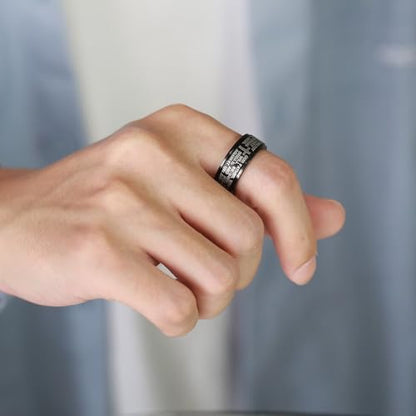 Cross Fidget Anxiety Worry Spinner Rings Stainless Steel I Can Do Bible Prayer Amen High Polished Bands Silver, Size 6 - color: our father,black