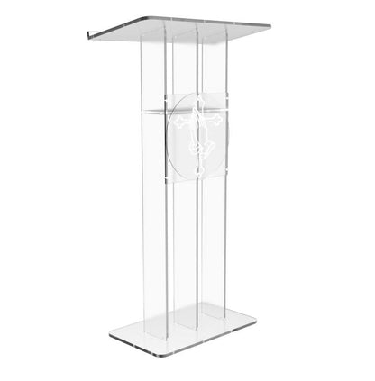 FixtureDisplays® Clear Podium Plexiglass Lecturn Transparent Church Pulpit with Christian Church Cross Prayer Hand Trinity Style Easy Assebmly Required 15411+12152-NPF