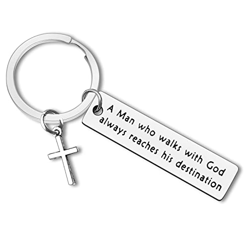Dabihu Christian Gift Keychain Religious Gift Bible Verse Keyring Baptism Christmas Easter Birthday First Communion Gift - color: A Man Who Walks With God Keychain