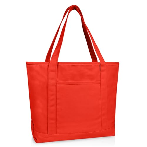 DALIX 20" Solid Color Cotton Canvas Shopping Tote Bag in Red - color: Red