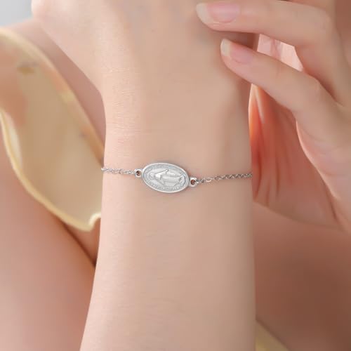 VASSAGO Virgin Mary Bracelet for Women Men Double-Sided Virgen de Guadalupe Rosary Bracelet Medal Handmade Braided Rope Catholic Christian Religious Jewelry Gift - color: Silver 9