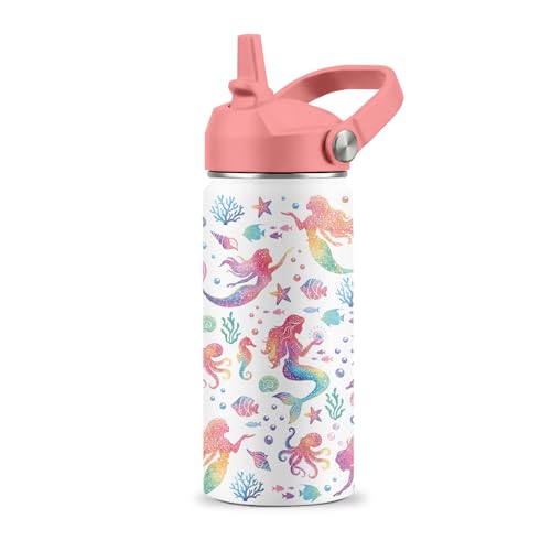 Mermaid Gifts for Girls, Mermaid Water Bottle with Straw Lid, 16 oz Insulated Stainless Steel Tumbler, Travel Cups, Birthday Gifts for Girls - color: Mermaid