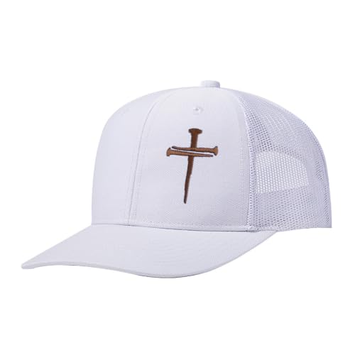 Unisex Embroidered 3 Nails Cross Hats for Men and Women,One Size Fits Most - color: 3 Nails Cross Trucker Hat All White