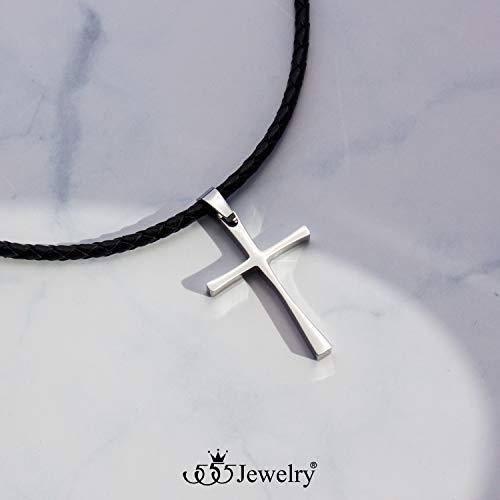 555Jewelry Stainless Steel Cross Braided Rope Cord Necklace For Men Women 18-24'' Inches