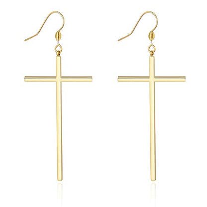 Jeka Hypoallergenic Stainless Steel Cross Earrings Long Dangle Minimalist Jewelry for Women Girls Family Friends Gifts - color: Gold