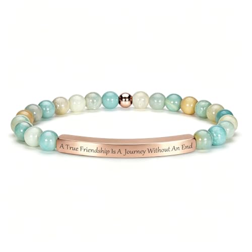 Inspirational Christian Bracelet for Women, 18K Gold Plated Bible Verse Jewelry with Amazonite Beads, Religious Faith Gift for Mom, Daughter, Sister, Friend - color: A true friendship is a journey without an end-Amazonite Rose Gold