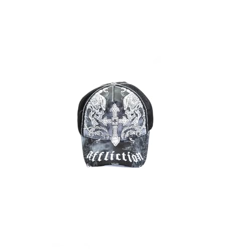 Affliction Men's Baseball Cap, Gothic Style, Embroidered Pattern - color: Black Potassium Spray (Winged Up)