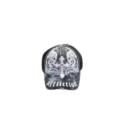 Affliction Men's Baseball Cap, Gothic Style, Embroidered Pattern - color: Black Potassium Spray (Winged Up)