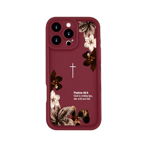 Christian Phone Case Compatible with iPhone 16 Pro,Vintage Floral Bible Verse Psalms 46:5 Cases Shockproof Soft TPU Protective Cases Cover for Women Girls | Religious Faith Gift - Red - color: Red