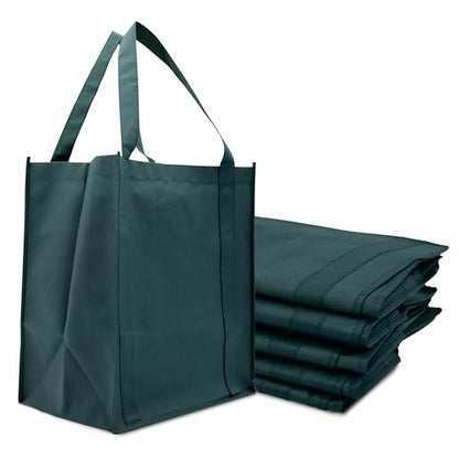 Novel Box 5Pack Non-Woven Reusable Reinforced Tote Bags 13x15x10in with Handle-Heavy Duty Foldable Bag for Groceries & Picnic - color: Green