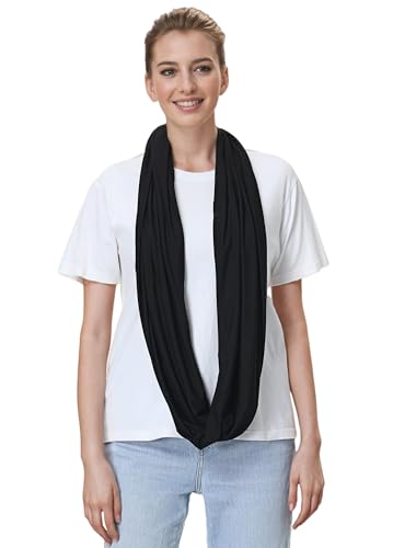 Lina & Lily Premium Modal Jersey Knit Women's Infinity Scarf Loop Lightweight - color: Black