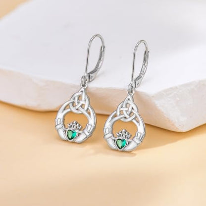 HPQQ Earrings for Women Sterling Silver Dangle Earrings Birthday Christmas Jewelry Gifts for Women Wife Mom - color: White Gold-Claddagh-B