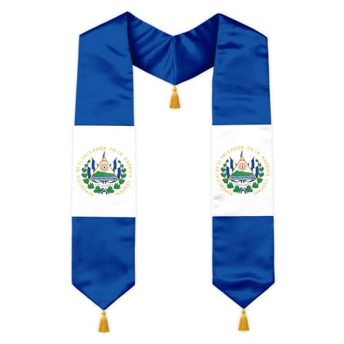 Class of 2026 Graduation Stole Flag Sash with Gold Tassels 72 Inch for High School College University Ceremony - color: El Salvador