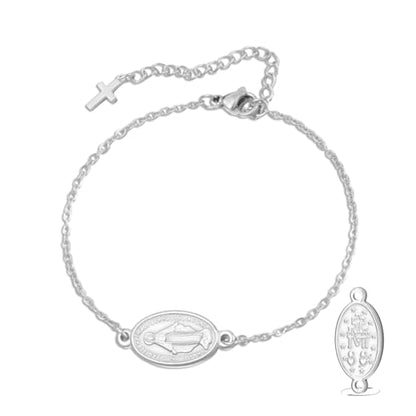 VASSAGO Virgin Mary Bracelet for Women Men Double-Sided Virgen de Guadalupe Rosary Bracelet Medal Handmade Braided Rope Catholic Christian Religious Jewelry Gift - color: Silver 9