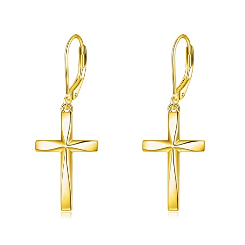Cross Earrings 925 Sterling Silver Dangle Earring Gifts for Women - style: Yellow gold Origami