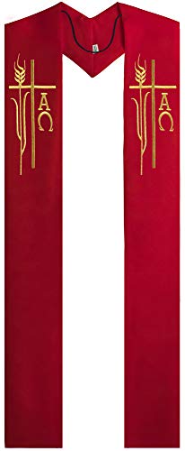 IvyRobes Alpha Omega Overlay Stole Wedding Clergy Stole 90" Long-4 Colors Available - color: Red