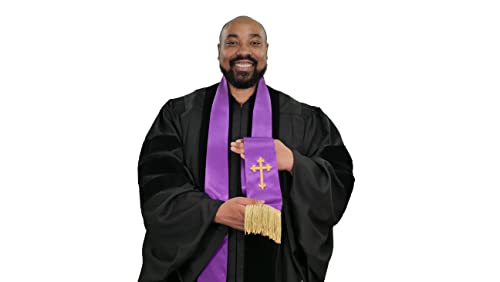 Unisex Adult Clergy Stole – Embroidered Church Crosses – 90” Long, Fits All Body Types, 4 Colors Available - color: Purple