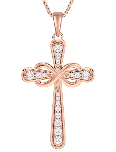 YL 925 Sterling Silver Cross Necklace for Women Halo Infinity Pendant Cubic Zirconia Jewelry for Mom - color: 04-zirconia-Apr-all 18k rose gold