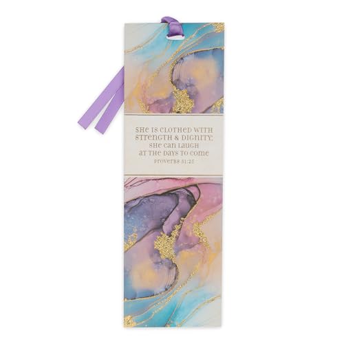Christian Art Gifts Marble Swirl Scripture Bookmark: Strength and Dignity - style: Strength/Dignity
