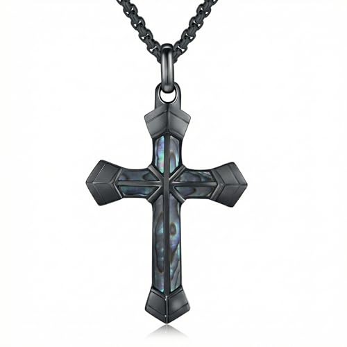 Cross Necklace for Men 925 Sterling Silver Cross Ebony Wooden Ankh Raven Praying Hands Crucifix Amulet Religious Jewelry Gifts for Men Women - color: Cross14