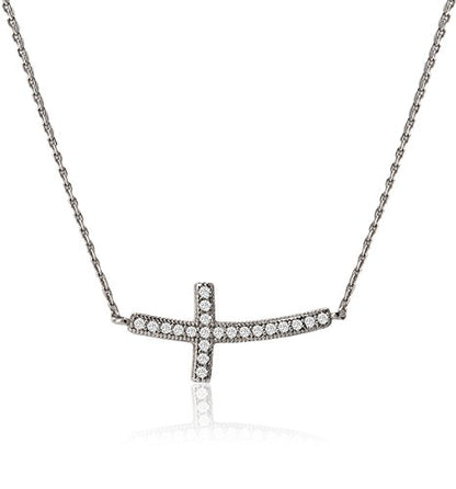 A+O Sideways Cross Necklace, Religious Gift in Silver, Rose Gold or Gold