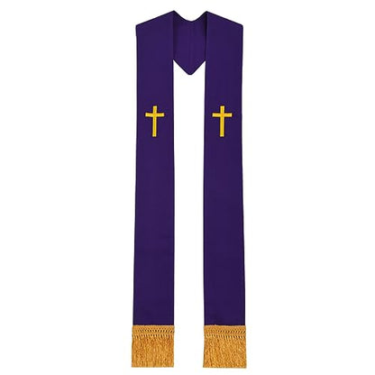 BLESSUME Church Clergy Pastor Cross Embroidered Stole - color: Purple 7