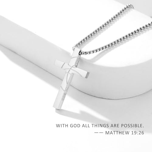 Basketball Cross Necklace for Boys Men - color: Silver, style: 19:26 All things are possible
