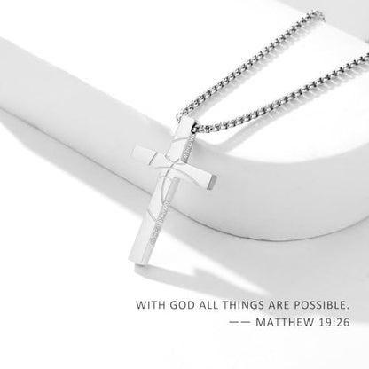 Basketball Cross Necklace for Boys Men - color: Silver, style: 19:26 All things are possible