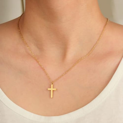 Cross Necklace for Women - Dainty 14K Gold Silver Plated Cross Necklace Choker Jewelry Cute Simple Small Trendy Non Tarnish Waterproof Faith Religious Jewelry Gift for Teenage - style: 08-Cross-Gold