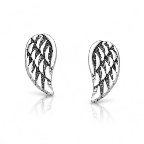 ICYROSE 925 Sterling Silver Tiny Angel Wing Stud Earrings (Nickel Free) - color: Antique Finish