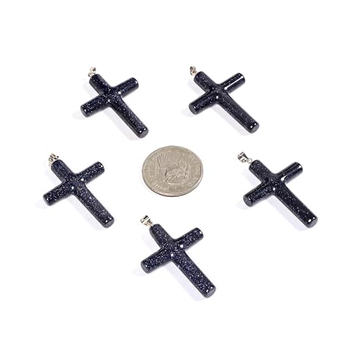 Justinstones Natural Gemstone Carved Cross Reiki Chakra Pendant Necklace 22 Inch - color: 40mm Synthetic Blue Goldstone