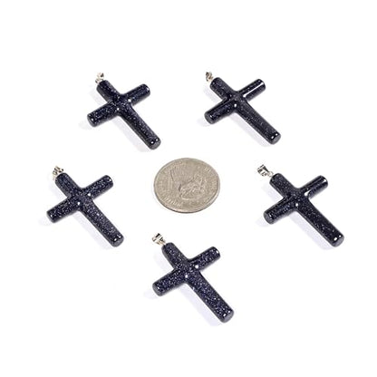 Justinstones Natural Gemstone Carved Cross Reiki Chakra Pendant Necklace 22 Inch - color: 40mm Synthetic Blue Goldstone