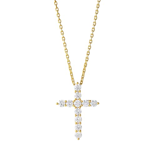 14K Gold Cross Necklace for Women, Dainty Cross Pendant with moissanite,Luxurious Christian Religious Fine Jewelry, Lightweight Dainty 14K Gold Chain Necklace for Women，Versatile for All Occasions - color: Luxurious Cross Pendant Necklace