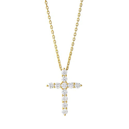 14K Gold Cross Necklace for Women, Dainty Cross Pendant with moissanite,Luxurious Christian Religious Fine Jewelry, Lightweight Dainty 14K Gold Chain Necklace for Women，Versatile for All Occasions - color: Luxurious Cross Pendant Necklace