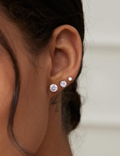 6 Pairs Hypoallergenic Cubic Zirconia Earrings Surgical Steel Flat Back Studs for Cartilage, Screw Back Fashion Jewelry - color: A-001-Silver
