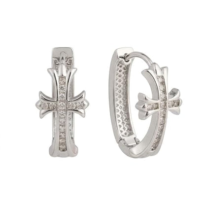 14K Gold Plated Cross Hoop Earrings for Women, Crystal Huggie Earrings, Elegant Faith Jewelry Gift - color: silver