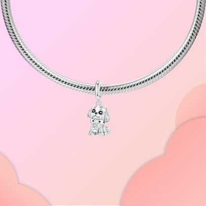 LUXILLA 925 Sterling Silver Charm Golden Family Tree Sparkling Cross Cute Dragon Charms Fits Bracelets Necklace Pendant Bead Jewelry Gift for Women Family Friends - color: Cute Dog Charm