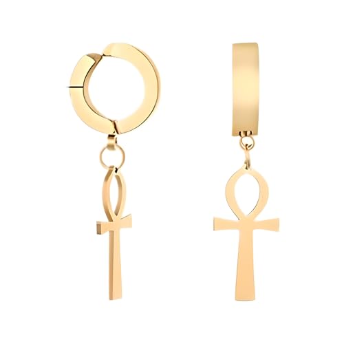 14K Yellow Gold Ankh Earrings For Women Men, The Key Of The Nile Ankh Pendant Symbol Sterling Silver Egyptian Jewelry For Men, Ankh Cross Drop Earrings Women Dangle Earrings Amulet Crucifix Egyptian Earrings For Women, Ankh Necklace Women - color: Ankh Ea